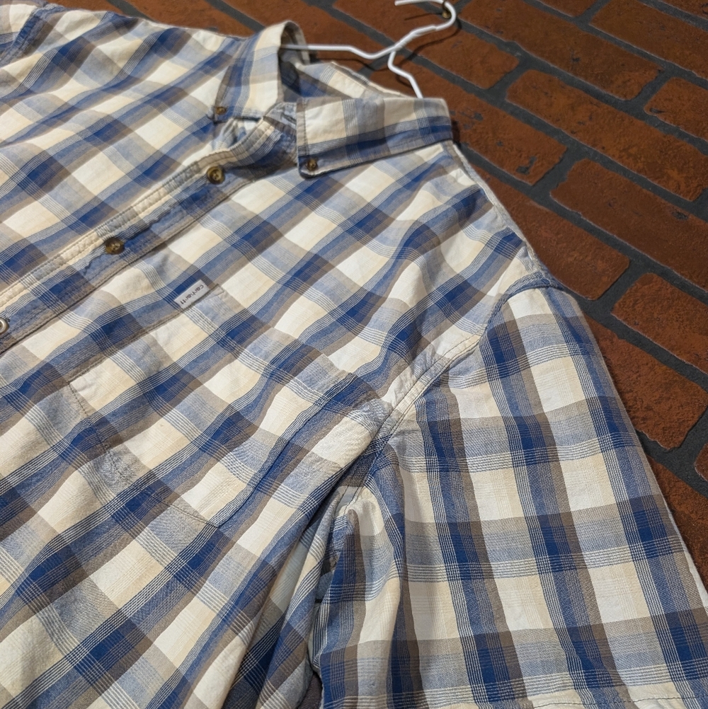 Carhartt Men's 2XL Grey Blue White Plaid‎ Button Down Work Shirt Casual - Picture 3 of 12